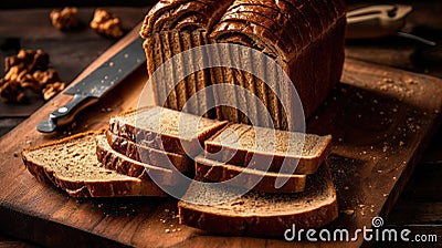 Sliced whole grain bread. Generative AI Stock Photo