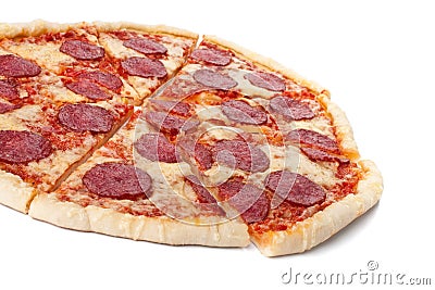 Sliced whole salami pizza Stock Photo