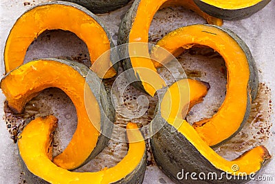 Slices of baked green pumpkin Stock Photo