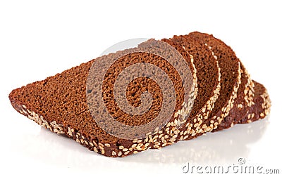 Slices of black bread with sesame seeds isolated on white background Stock Photo