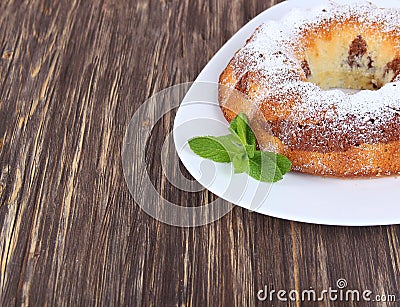 Slices of chocolate marble cake on white background Stock Photo