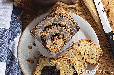 Slices of Chocolate Marble Loaf Cake Stock Photo