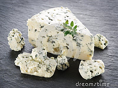 Slices of Danish Blue cheese. Stock Photo