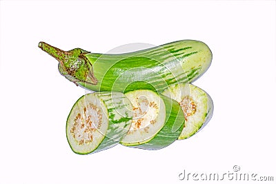 Fresh long green brinjal,thai green eggplant or aubergine on white background Stock Photo