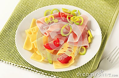Slices of ham and Swiss cheese Stock Photo