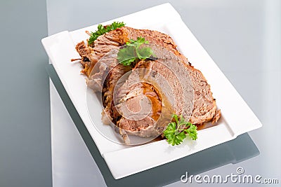 Slices of homemade roast pork Stock Photo