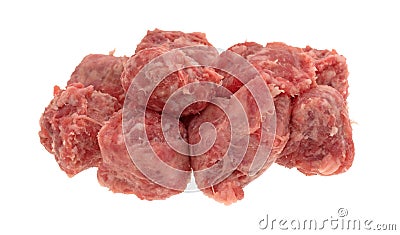 Slices of mild bratwurst on a white background Stock Photo
