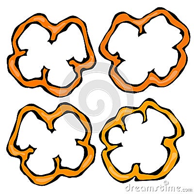 Slices of Orange Paprika, Bell Pepper or Sweet Bulgarian Pepper. Isolated On a White Background. Realistic and Doodle Vector Illustration