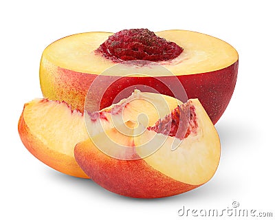 Isolated cut nectarine peaches Stock Photo