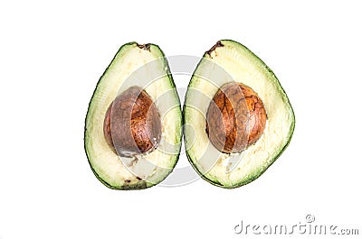 Slices with seed of avocatto on a white background Stock Photo