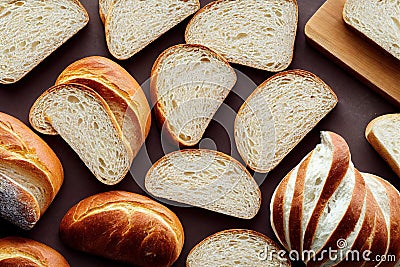 Slices of sliced soft baked bread on dark background Stock Photo