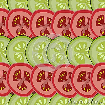 Slices of tomatoes and cucumbers, abstract seamless pattern, vector, green and red Stock Photo