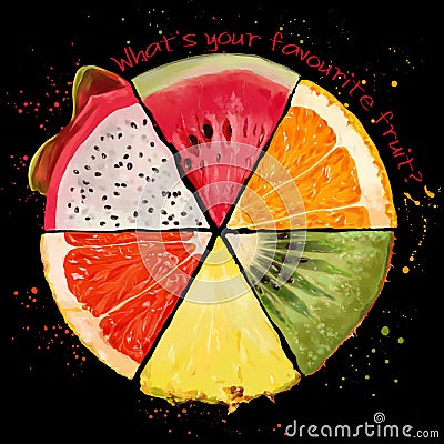 Slices of tropical fruit Cartoon Illustration
