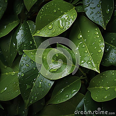 Slick and damp texture of wet leaves, top view background Stock Photo