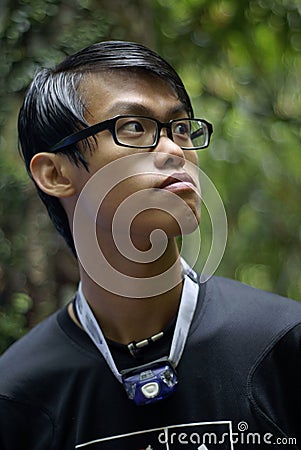 Slick hair asian man Stock Photo