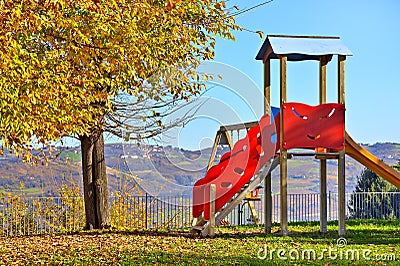 Slide on empty playground. Stock Photo