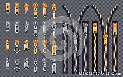 Slide Fastener Elements Set Vector Illustration