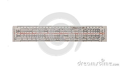 Slide logarithmic ruler for mathematical calculations isolated on white background Stock Photo