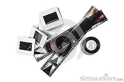 Slide, Loupe and film strips Stock Photo