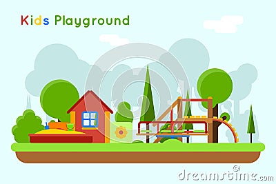 Slide and sandpit in the playground Vector Illustration