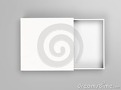 Slider box. White blank open box mock up. On gray background. 3d rendering illustration Cartoon Illustration