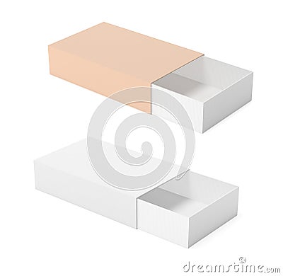 Slider paper carton set. Matchsticks boxes. White and brown. 3d rendering illustration isolated Cartoon Illustration