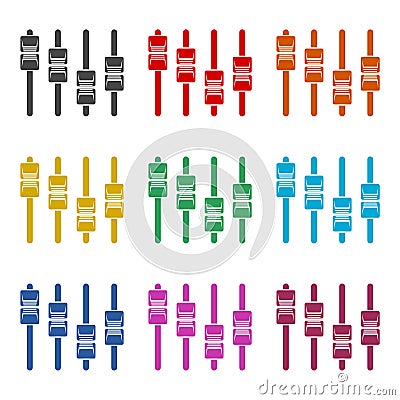 Sliders or faders control board, Fader icon, color icons set Vector Illustration