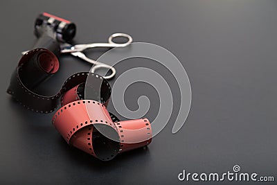 Slides film roll diapositives with Scissors Stock Photo
