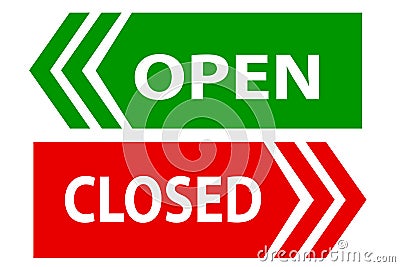 Sliding door opening and closed direction. slide open and closed door sign,Vector Cartoon Illustration