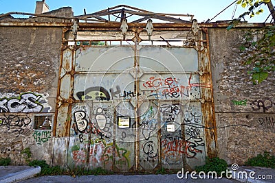 Sliding metal door Editorial Stock Photo