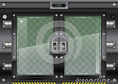 Futuristic metal armoured with sliding glass gate Vector Illustration