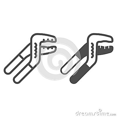 Sliding pliers line and solid icon, construction tools concept, slip joint pliers vector sign on white background Vector Illustration