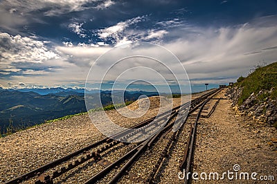 Sliding rail in Schafbergspitze station in Austria Stock Photo