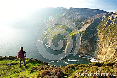 Slieve League, Irelands highest sea cliffs, located in south west Donegal along this magnificent costal driving route. Wild Stock Photo