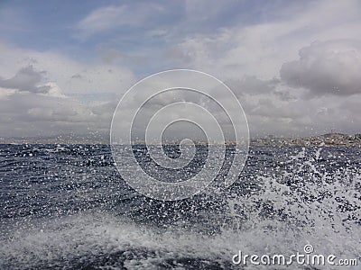 The slightly turbulent sea - Front view Stock Photo