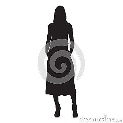 Slim adult woman standing, vector silhouette Vector Illustration