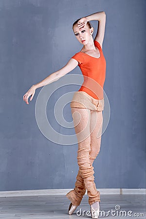 Slim ballerina rehearsing dance. Stock Photo