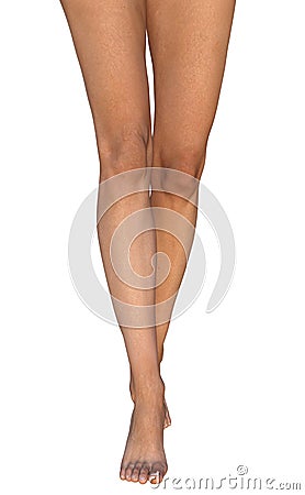 Slim barefoot tanned female legs standing on toes Cartoon Illustration