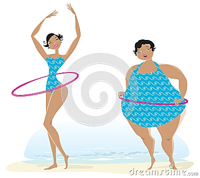 Slim and big girls exercising Vector Illustration