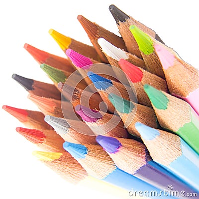 Slim crayon tips diagonal on white Stock Photo