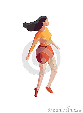 Slim fashion model jumping in yellow skirt Vector Illustration