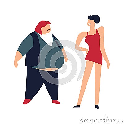 Slim and fat women thin lady humiliating person Vector Illustration