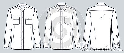 Slim fit Shirt technical fashion Illustration. Classic Shirt fashion flat technical drawing template, button down Vector Illustration