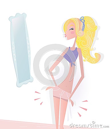 Slim girl before mirror Vector Illustration