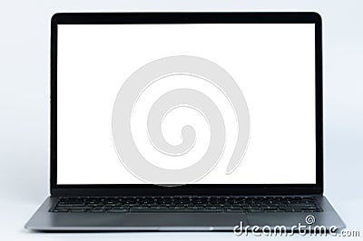 Slim gray laptop front view Stock Photo