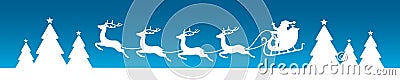 Banner Flying Christmas Sleigh With Forest Blue Background Vector Illustration