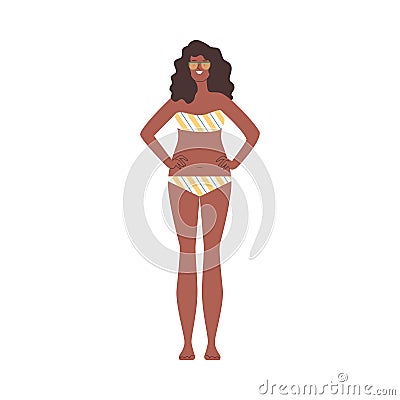 Slim slender african american woman in swimsuit or underwear flat vector isolated. Vector Illustration
