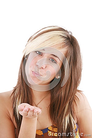 Slim woman showing kiss sign Stock Photo