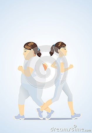 Slim women jogging and fat Vector Illustration