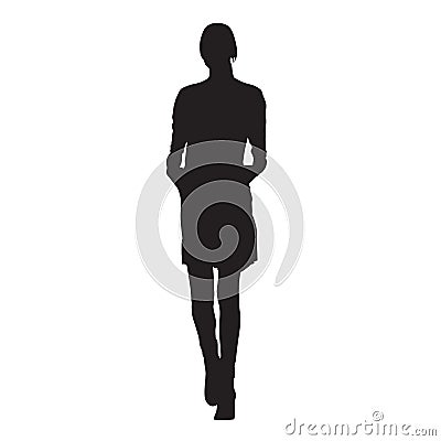 Slim young lady walking in spring coat Vector Illustration